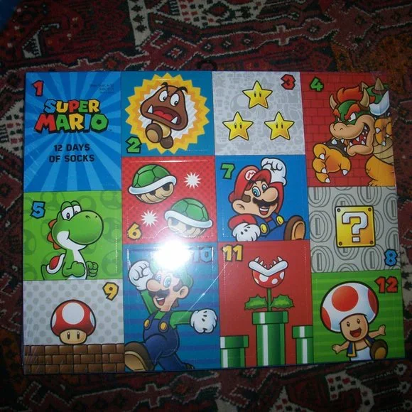 Super Mario 12 Days of Socks Advent Xmas Calendar Shoe Sz 4-10 Sock Yoshi Goomba - Picture 3 of 3
